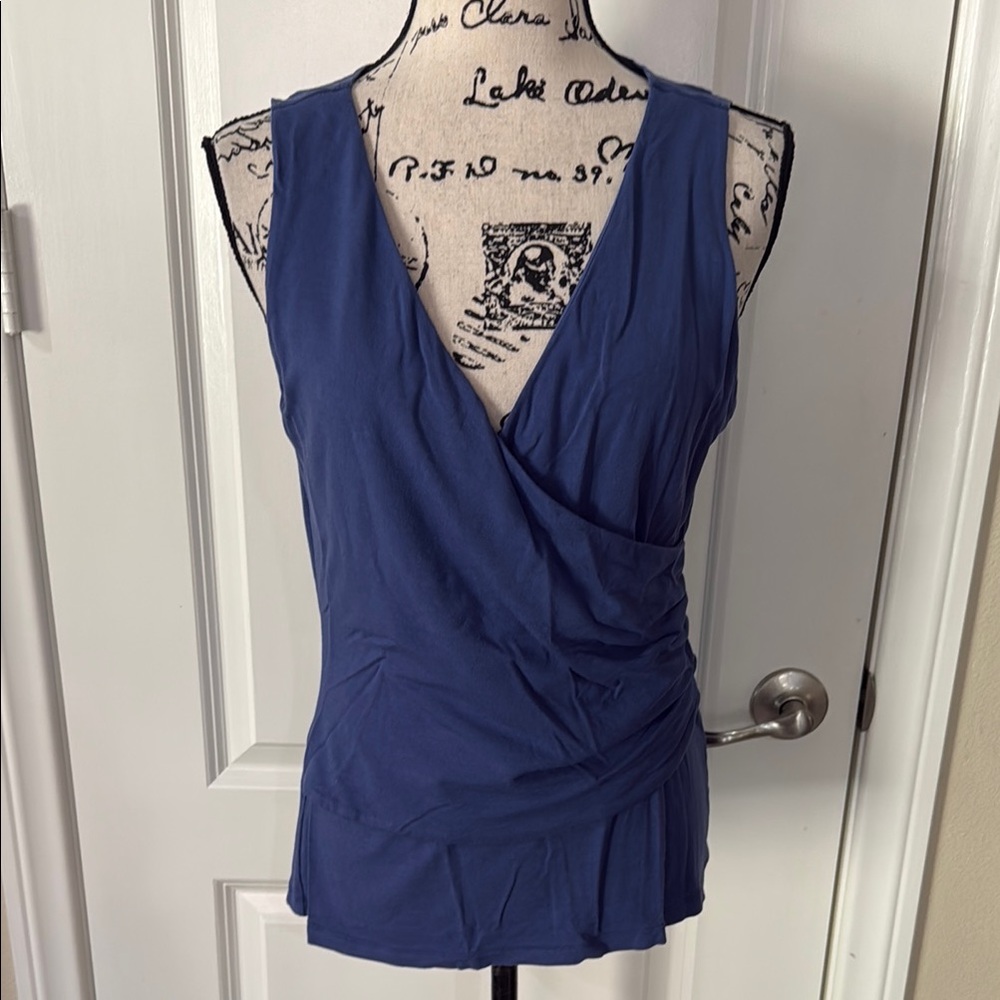 Cabi Blue Sleeveless Wrap Top